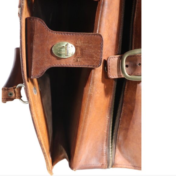 Vintage Brown Leather Carry Bag / Small Suitcase – Early 20th Century Charm - Picture 7 of 9